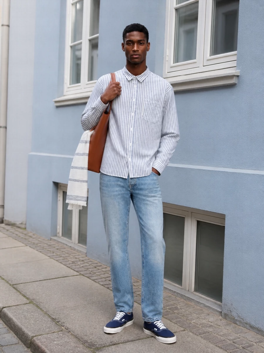 Vans striped shirt pt torino light wash jeans
