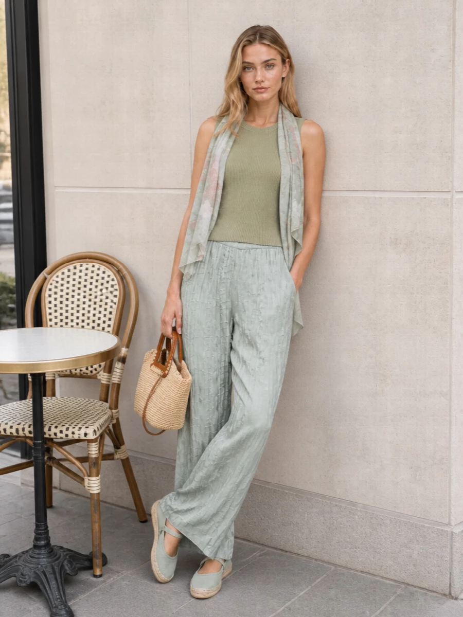 Staud sage wide leg pants ribbed tank outfit