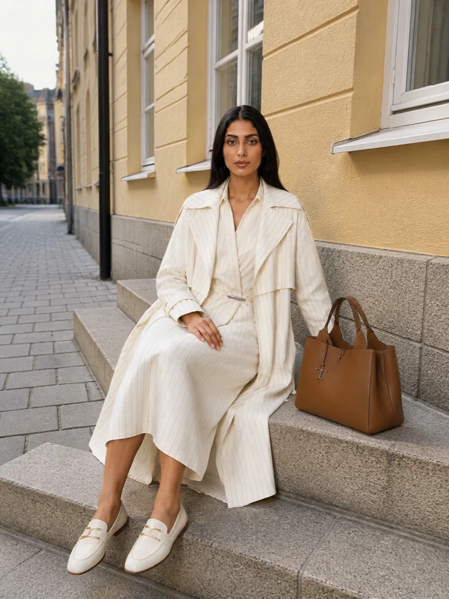 Dondup pinstripe trench wrap dress tods bag