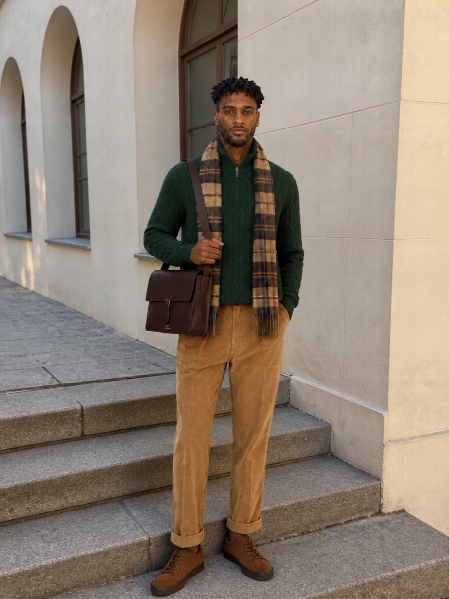 Polo ralph lauren green half zip camel corduroy