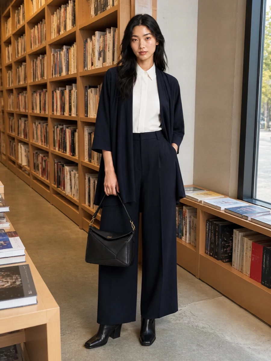 Loewe coat lanvin wide leg trousers outfit