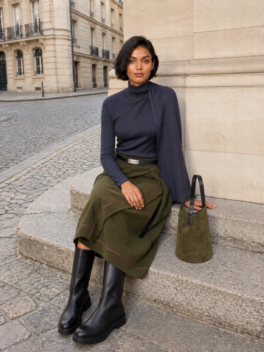 Kiko kostadinov skirt asymmetric turtleneck outfit