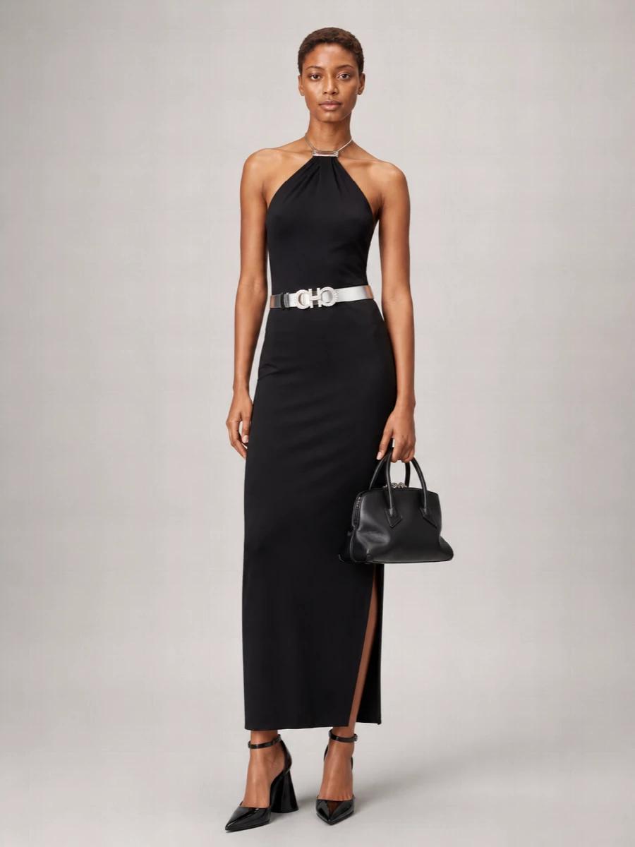The Attico Halterneck Asymmetric Midi Dress