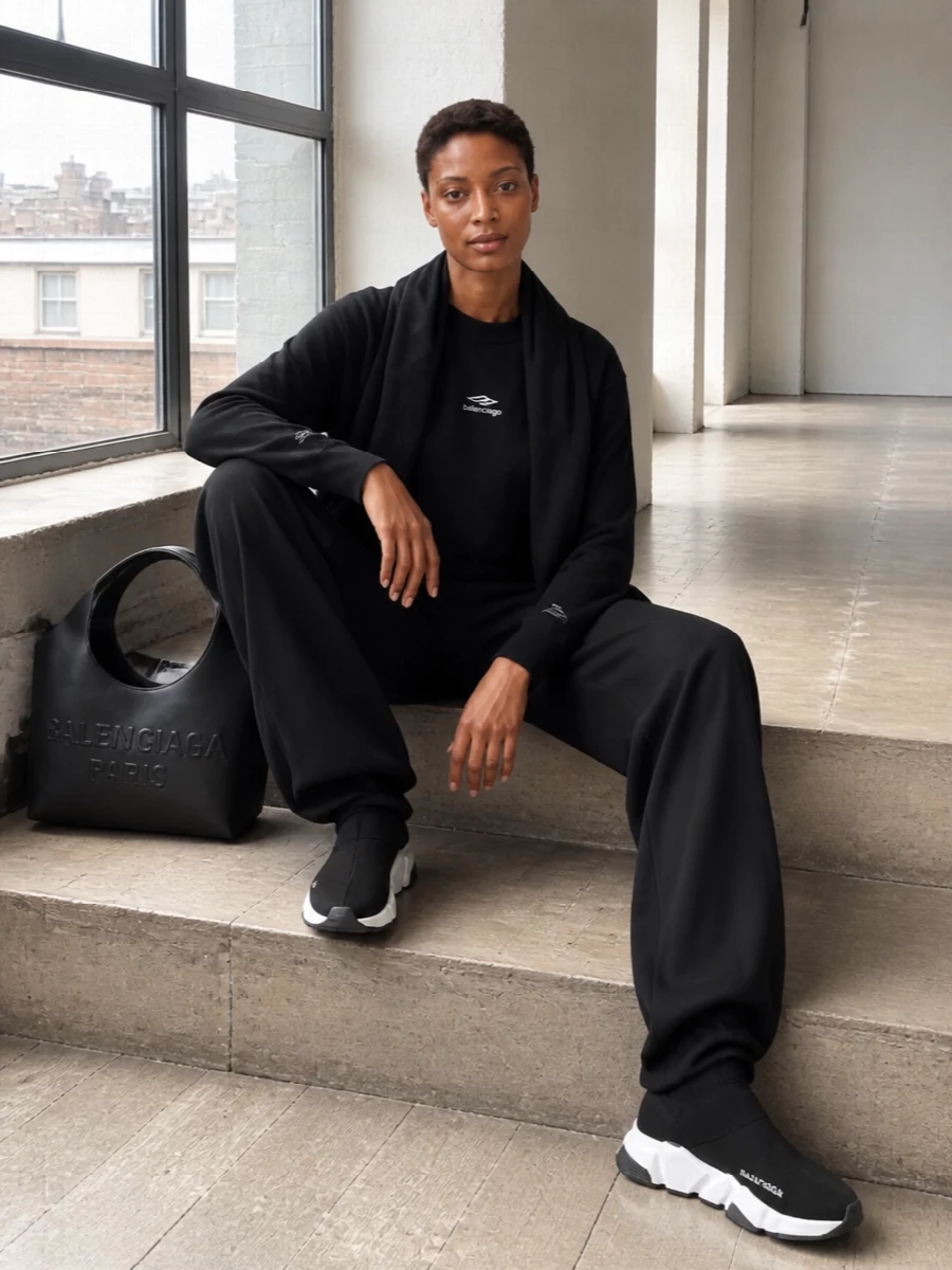 Balenciaga black logo sweater wide leg trousers