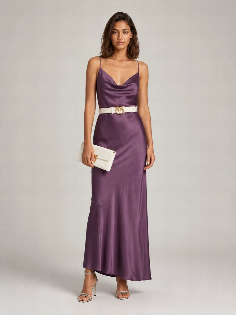 Pinko Satin Draped Scoop Back Maxi Dress