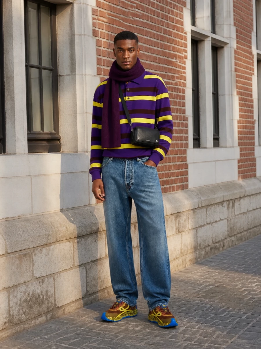 Jw anderson rugby straight jeans loewe sneakers