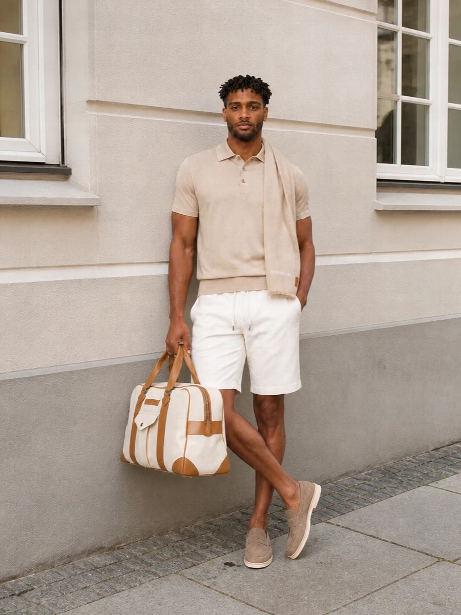 Brunello cucinelli neutral polo short outfit
