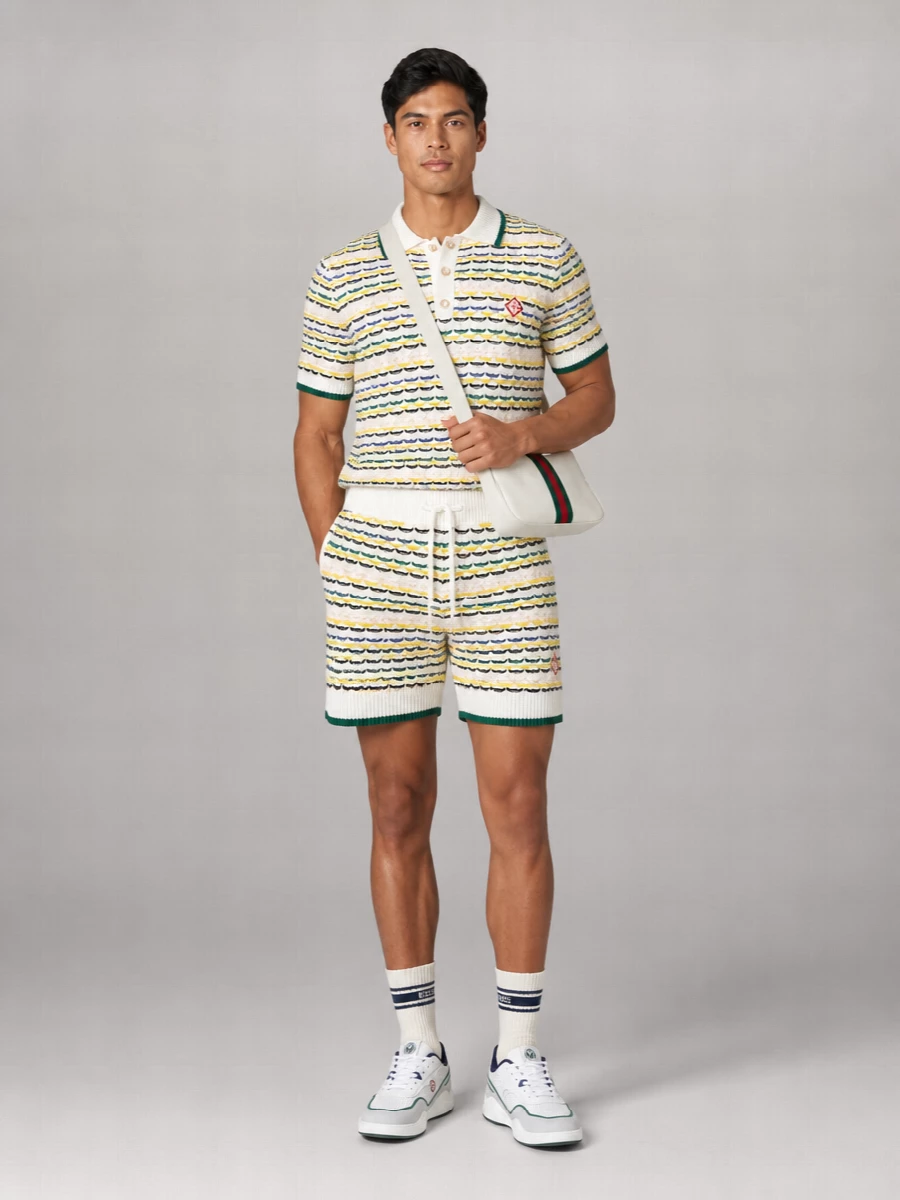 Casablanca Cotton Tuck Stitch Short-Sleeve Polo Shirt