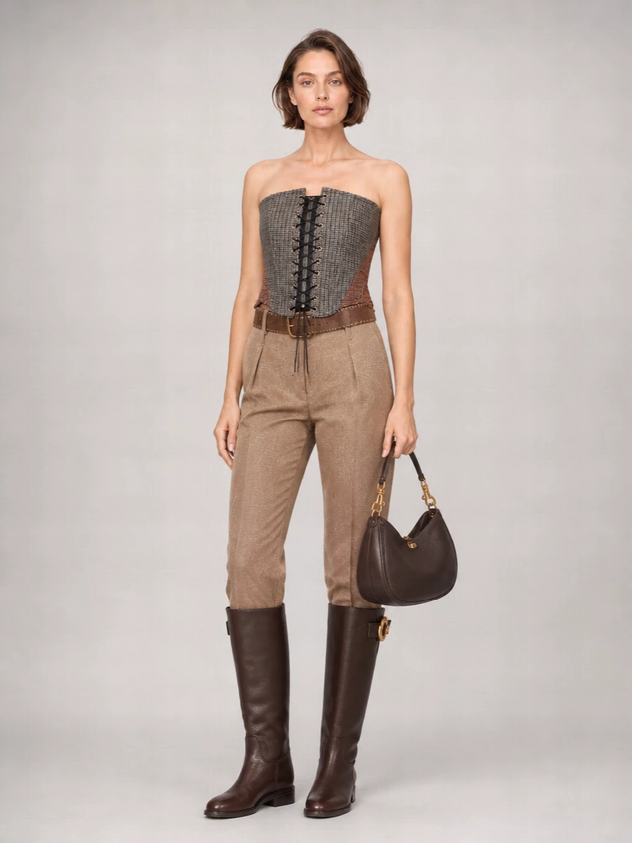 Etro houndstooth wool corset belt