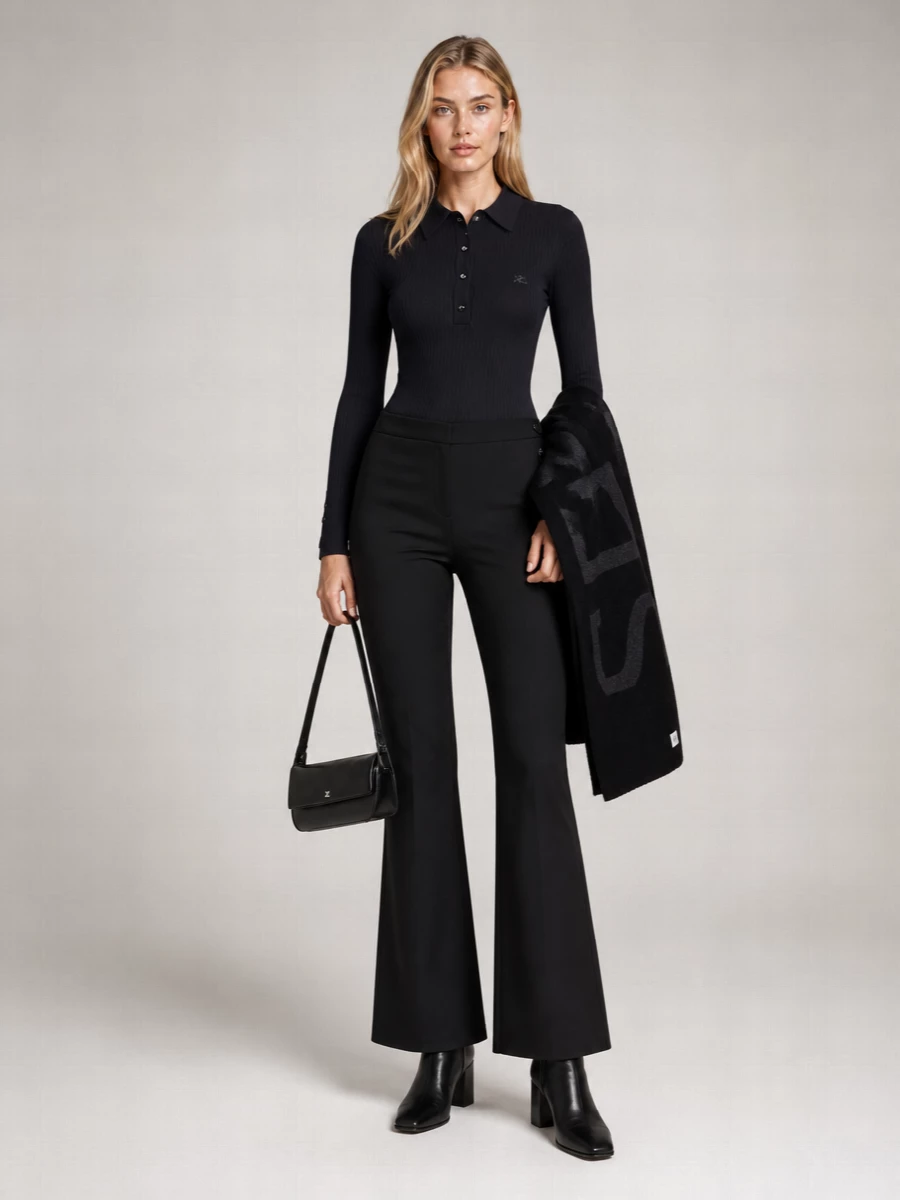 Courrèges Ribbed Knit Long Sleeve Polo Top