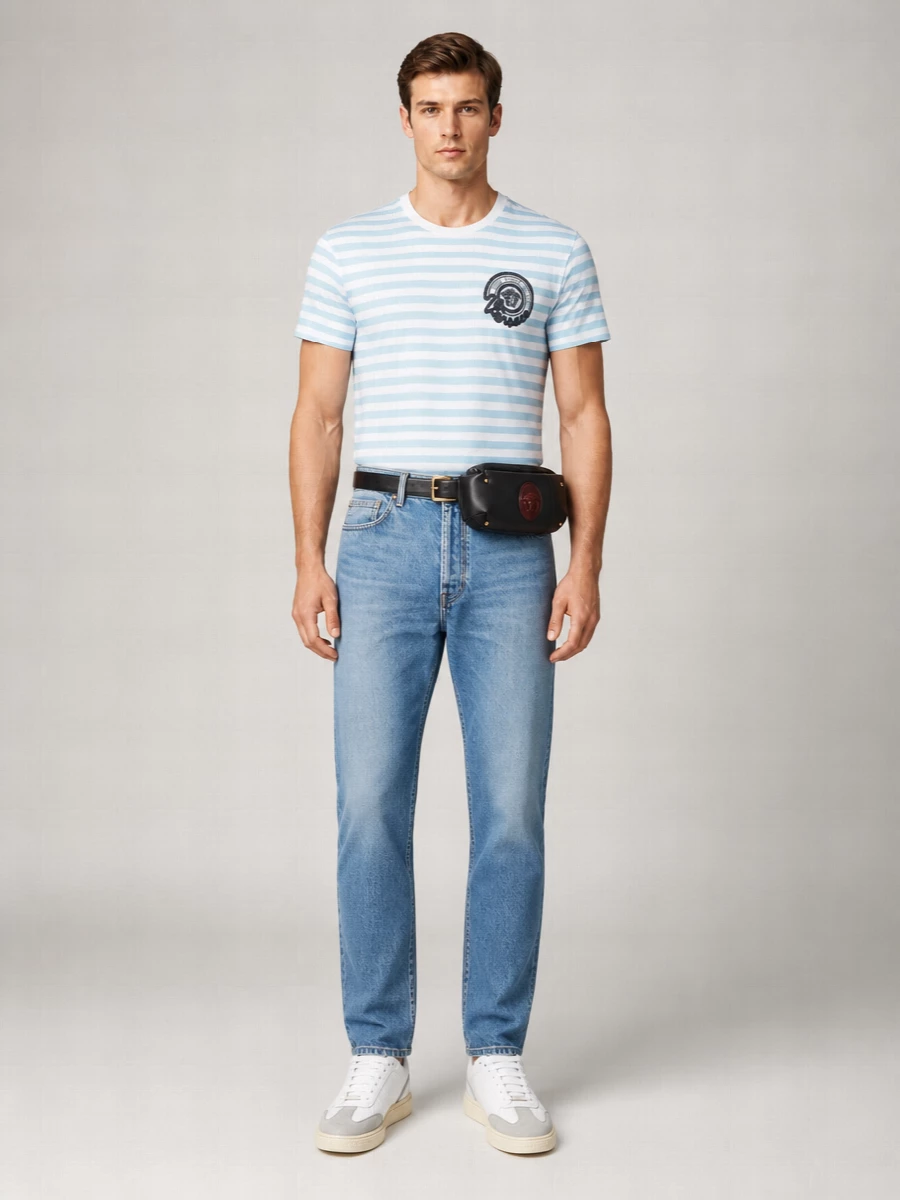 Versace Denim Distressed Straight-Leg Jeans