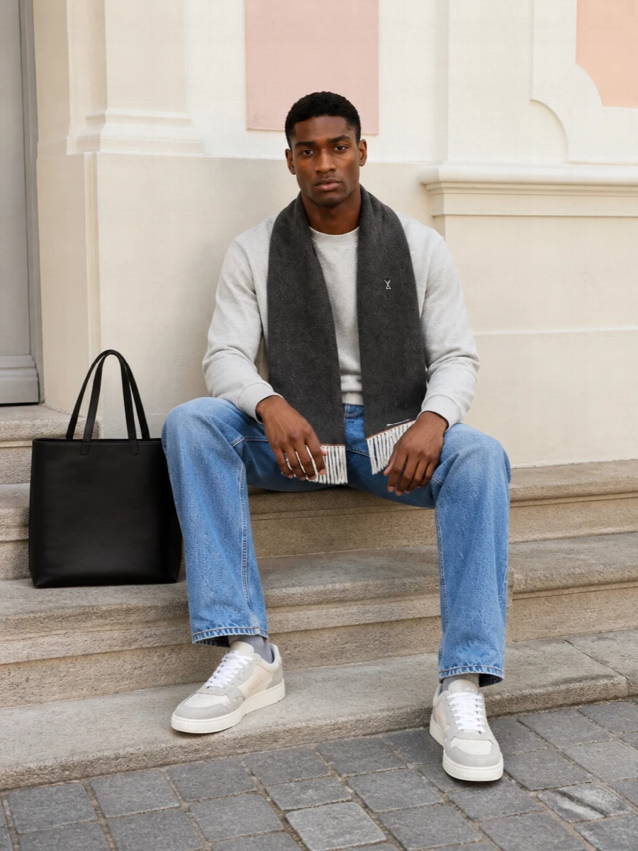 Ami grey sweatshirt with straight leg jeans