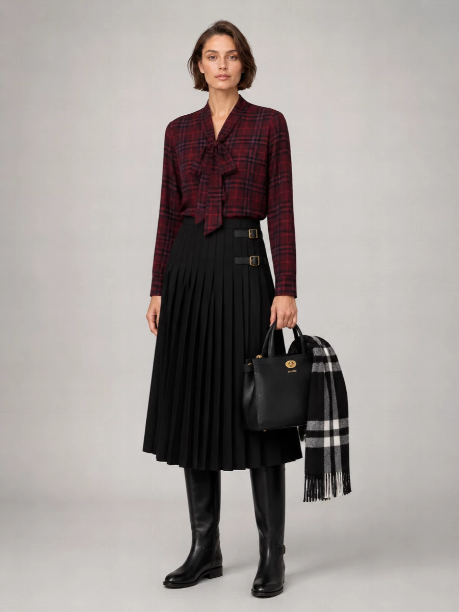 Burberry Wool Pleated Midi Skirt