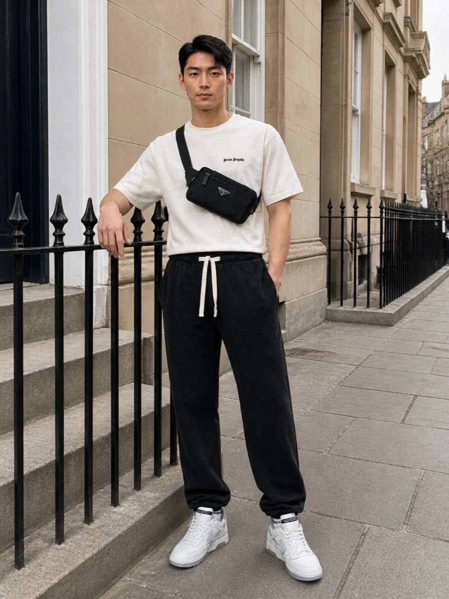 Palm angels tee track pants off white sneakers