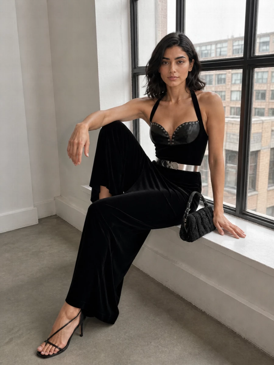 Ludovic de saint sernin velvet dress evening outfit