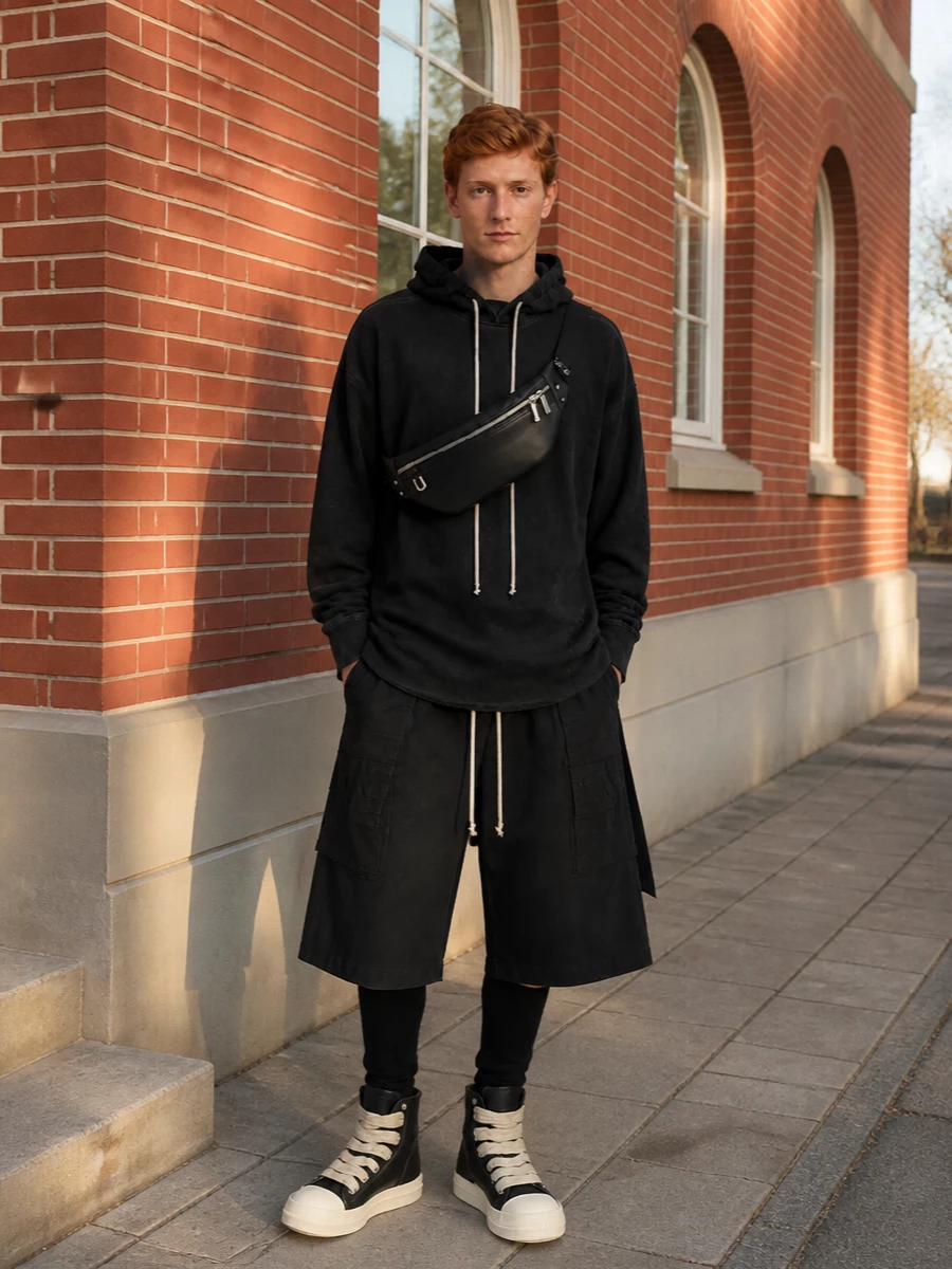 Rick owens drkshdw black hoodie cargo shorts