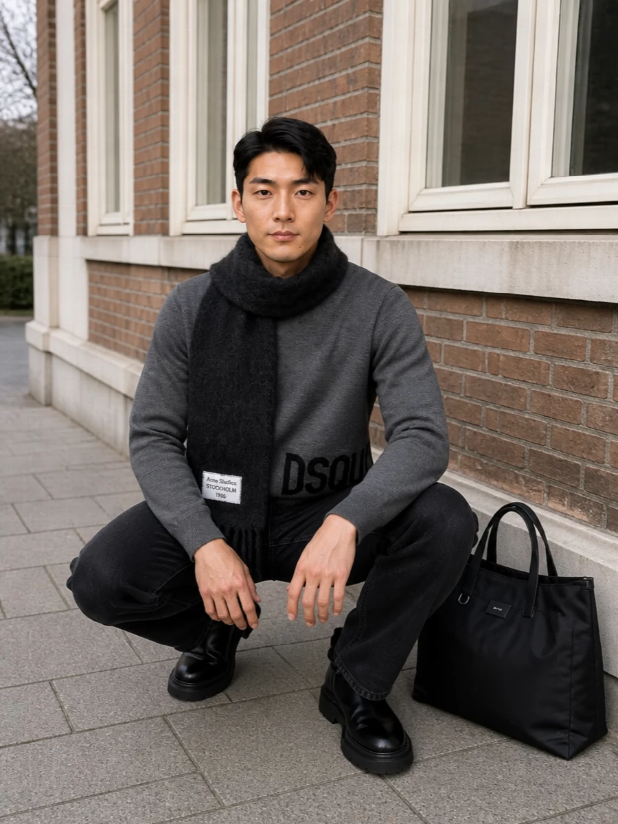 Dsquared2 grey sweater black jeans chelsea boots
