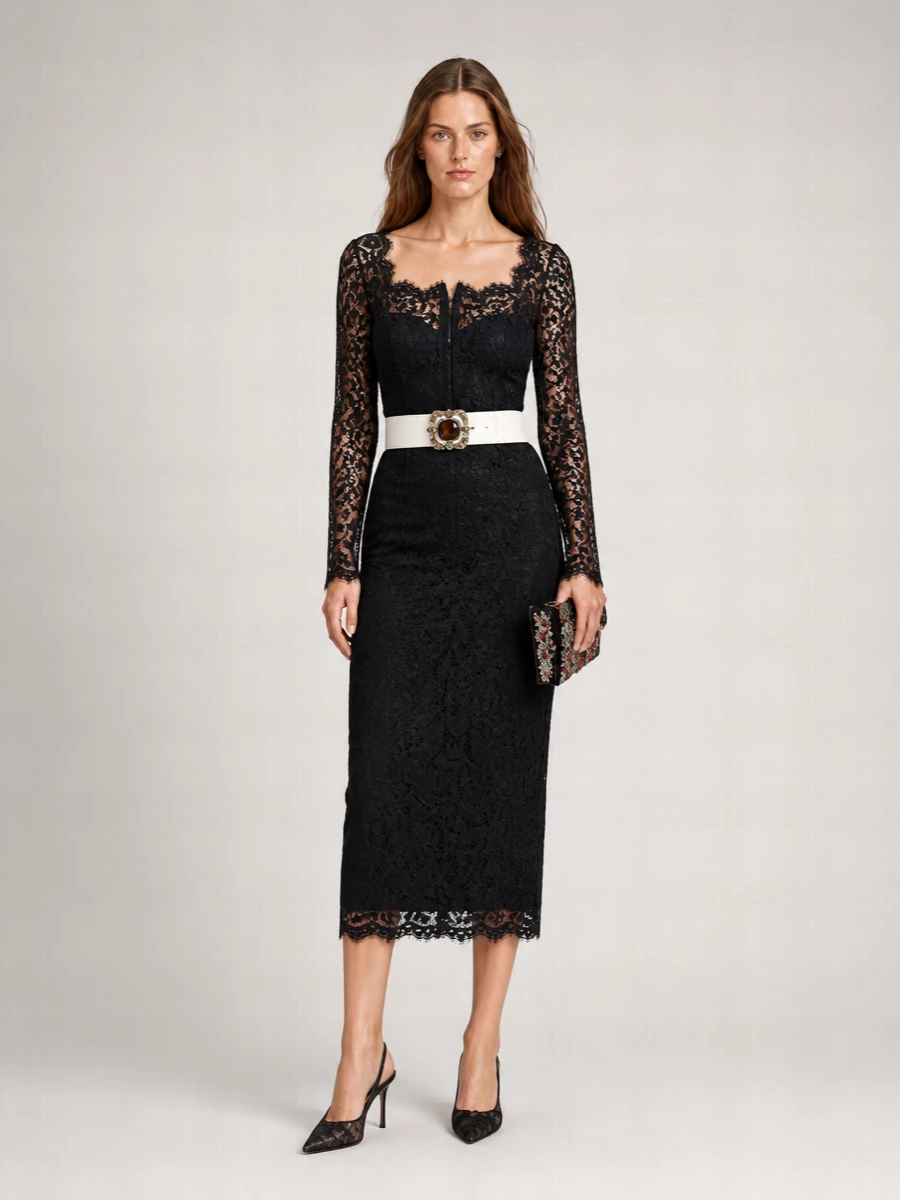 Dolce&Gabbana floral lace scalloped-hem midi pencil skirt