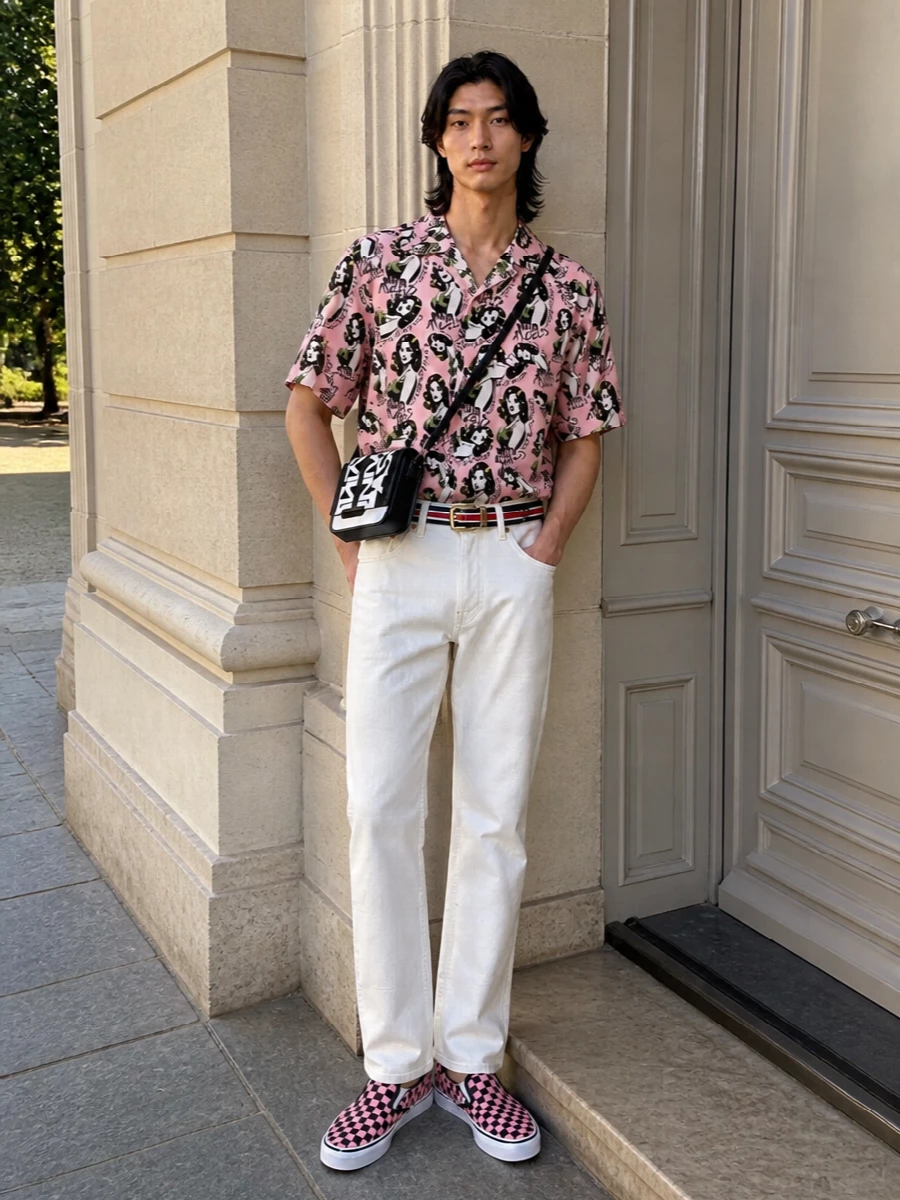 Palm angels camp shirt white jeans outfit