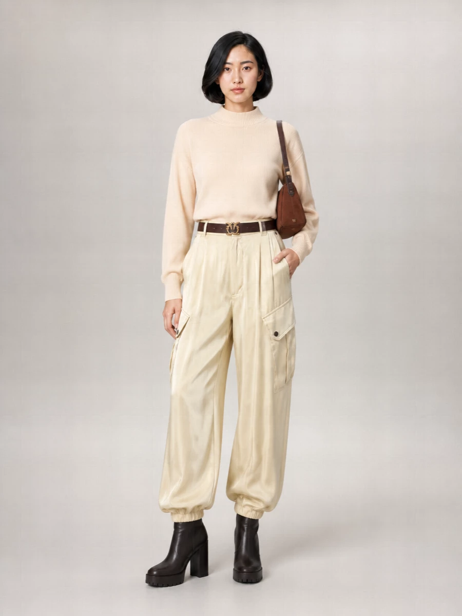 Pinko High-Rise Straight-Leg Cargo Trousers