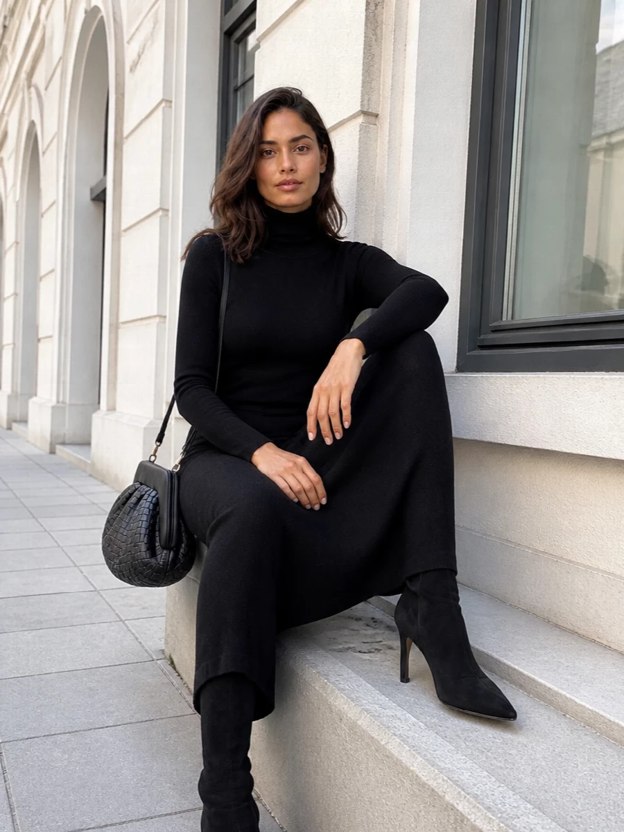 Parosh black knit midi dress ankle boots