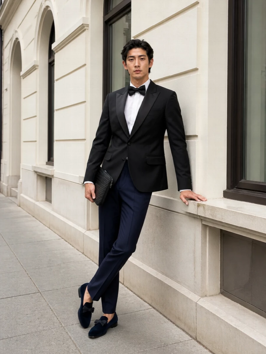 Lardini navy tuxedo trousers black tux jacket