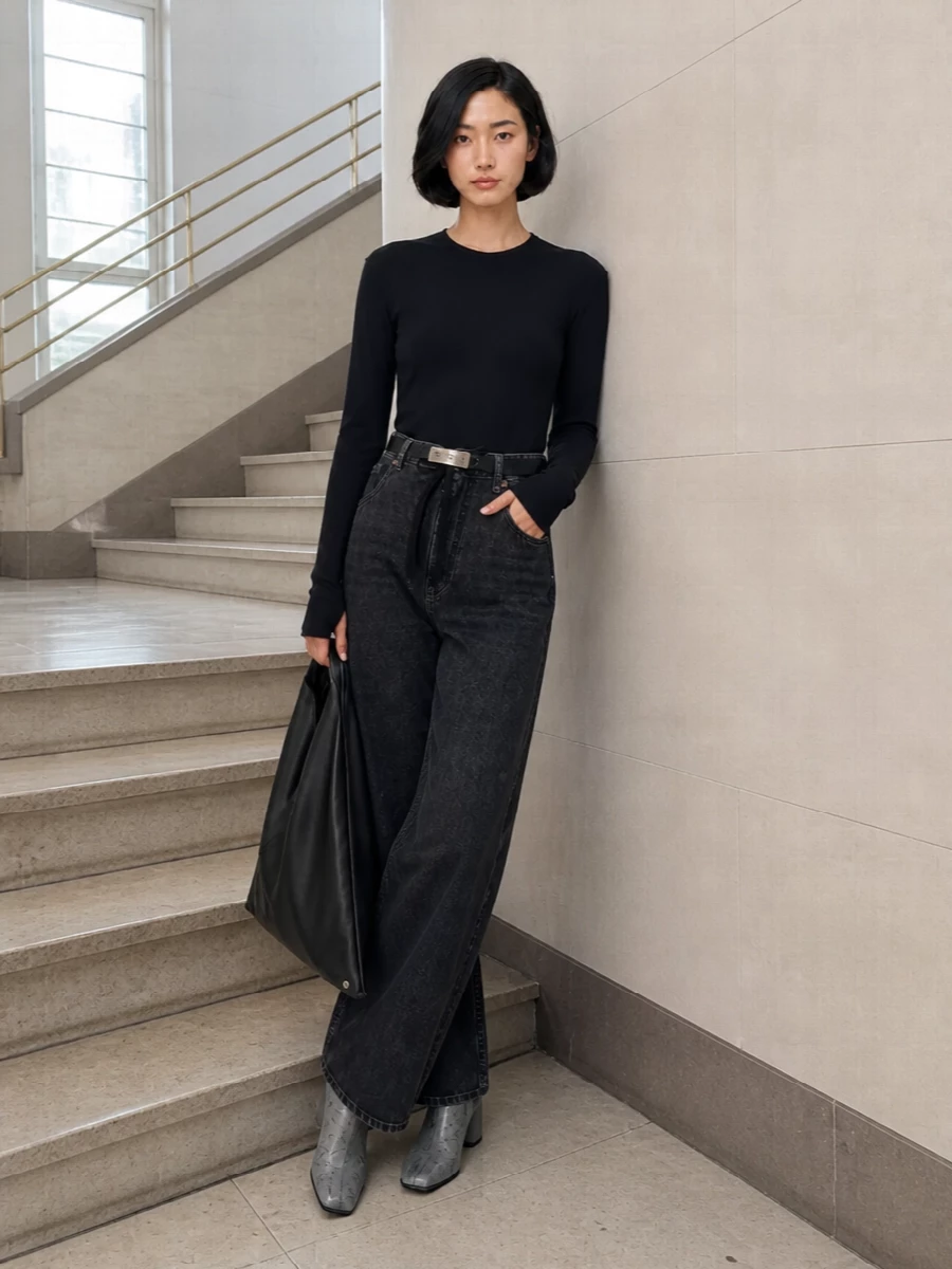 Mm6 wide leg jeans black top ankle boots