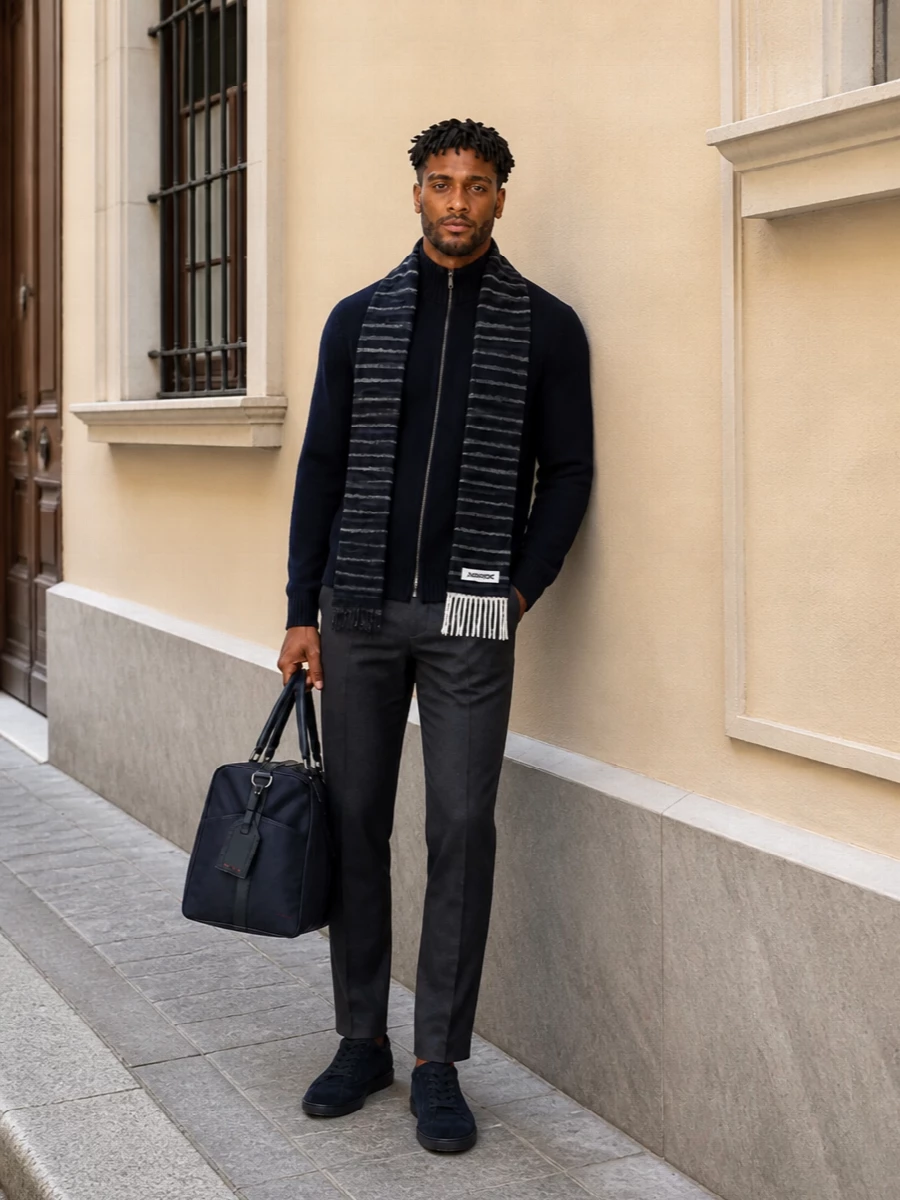 Drumohr navy zip knit herno trouser cucinelli sneakers
