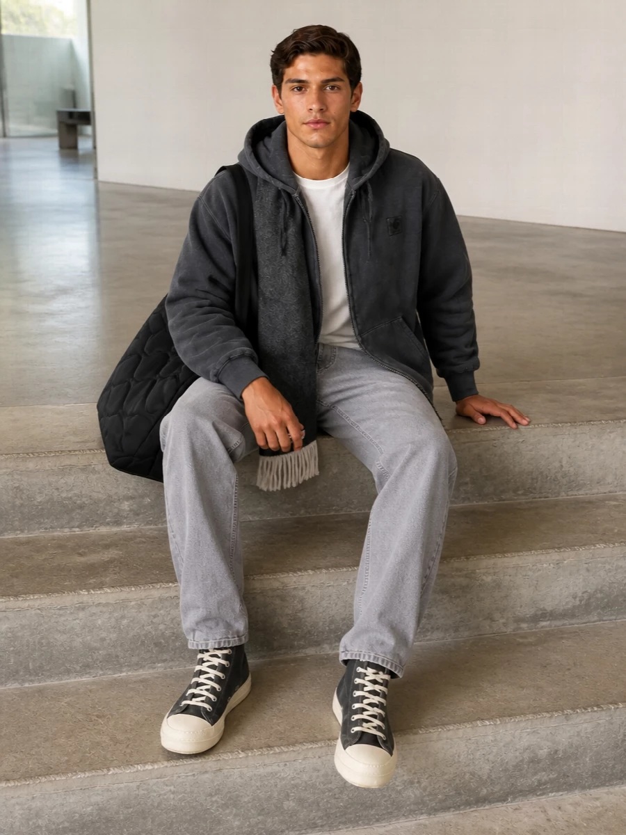 Carhartt hoodie grey jeans rick owens sneakers