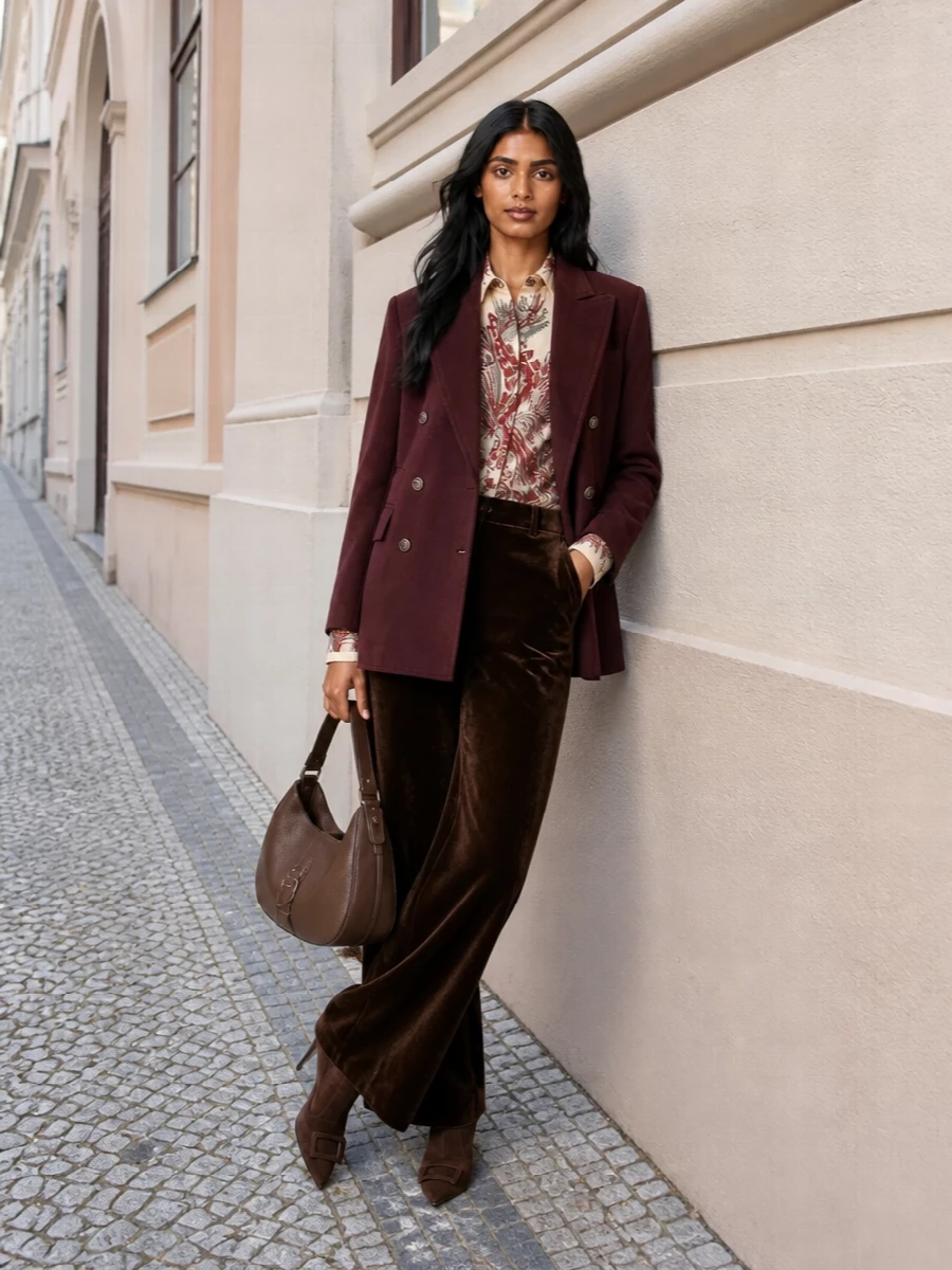 Etro burgundy blazer paisley shirt velvet pants