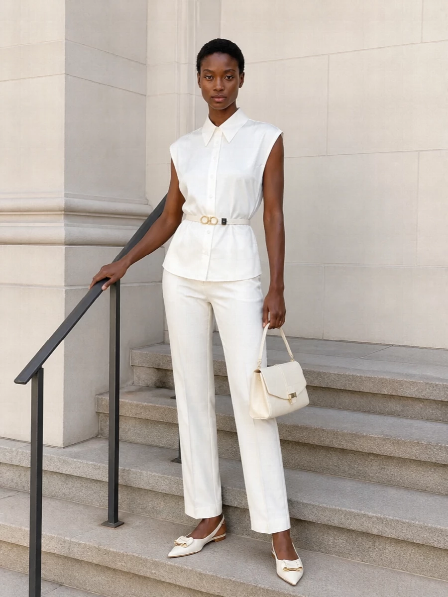 Fabiana filippi ivory satin trousers sleeveless shirt