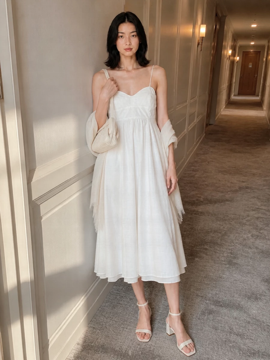 Rohe white midi dress gianvito rossi sandals