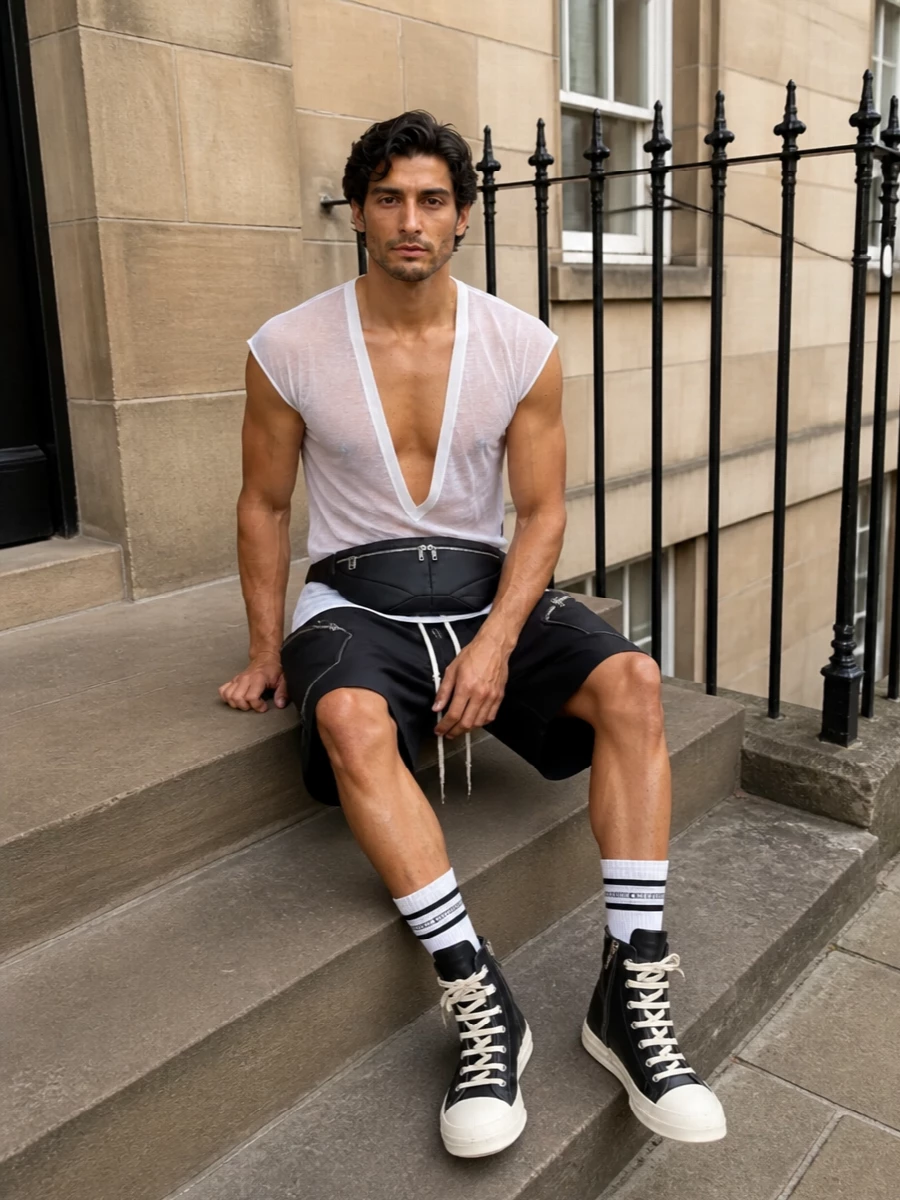 Rick owens cargo shorts longline tank hi tops