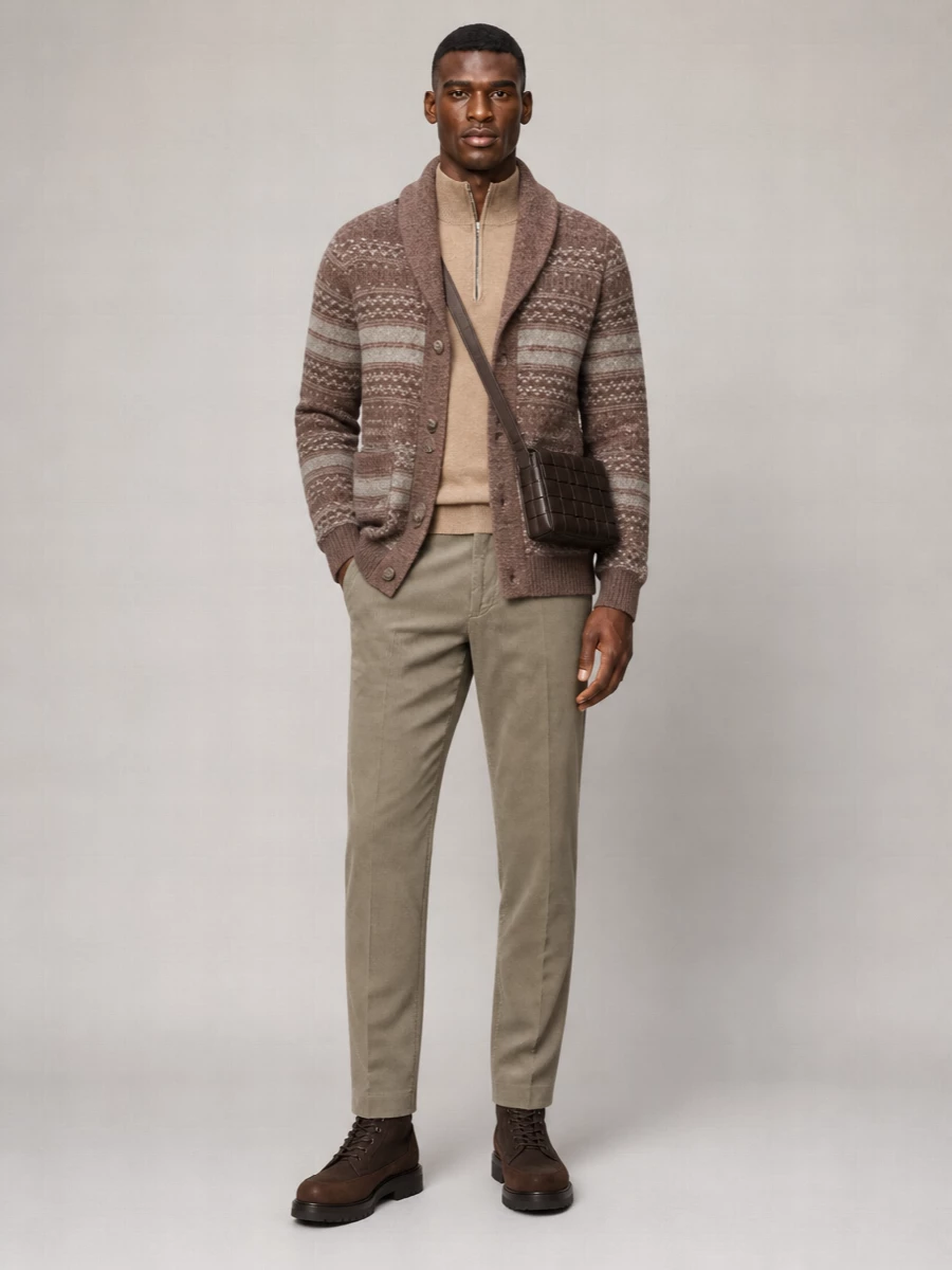 Brunello Cucinelli Cashmere Blend Nordic Jacquard Shawl Collar Button Cardigan