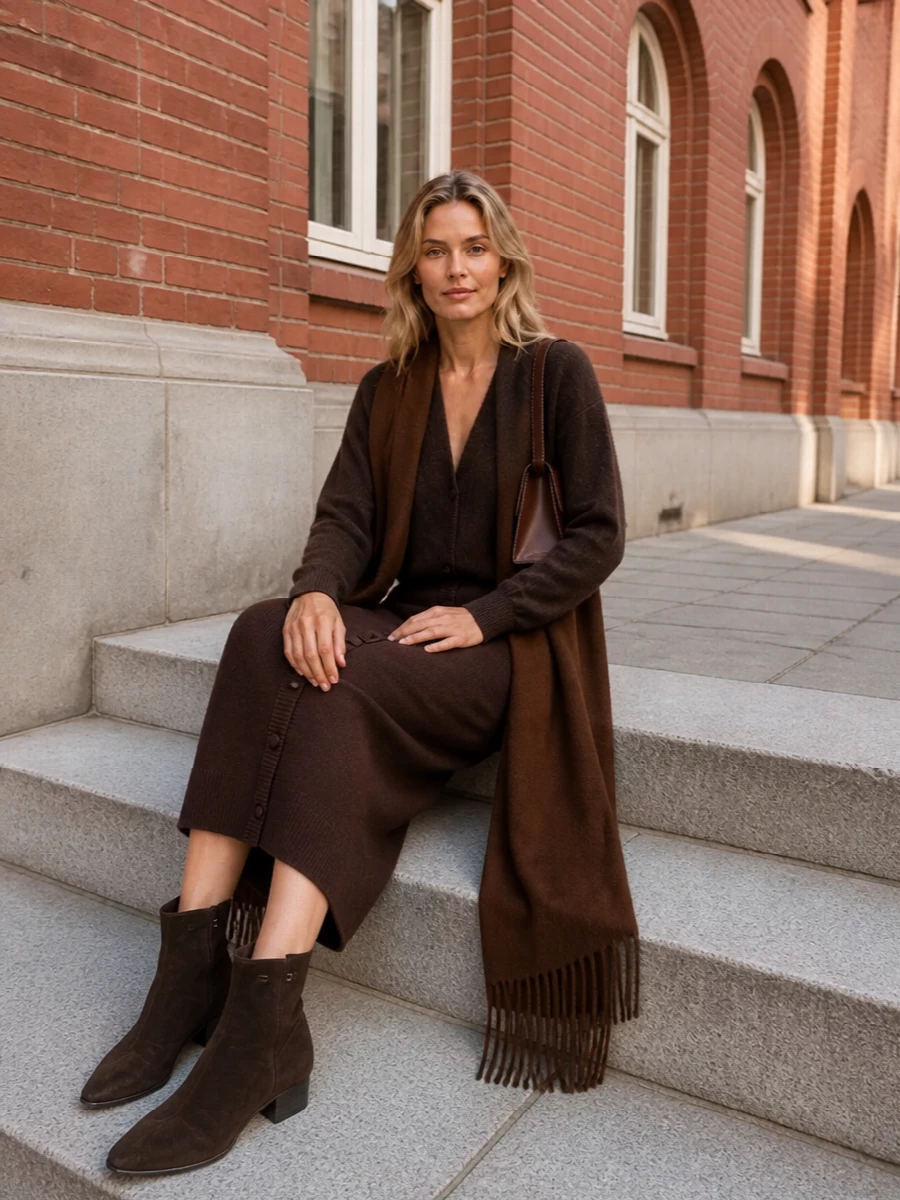 Victoria beckham brown knit skirt chocolate cardigan