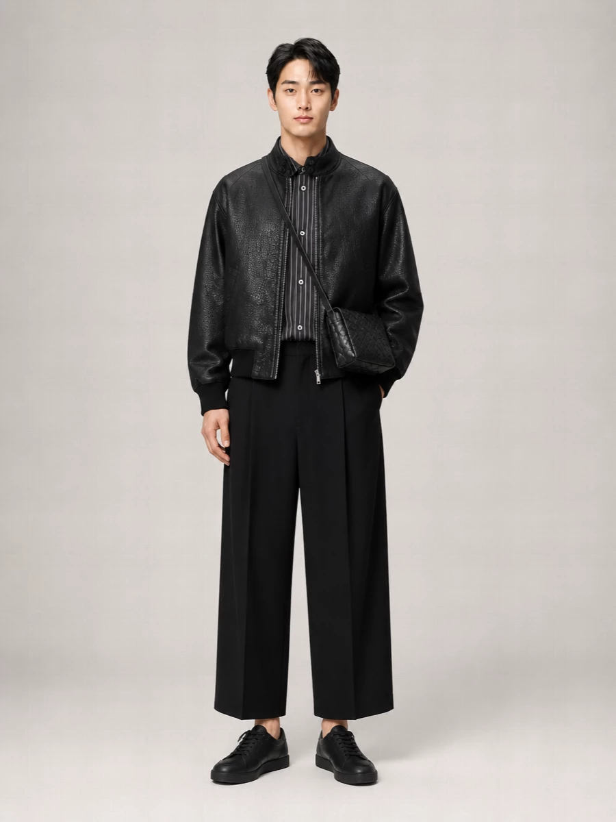 Studio Nicholson Leather Ribbed Bomber Jacket