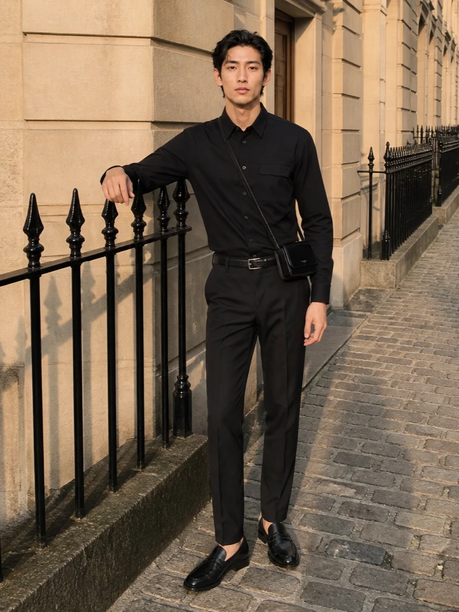 Kiton black shirt pt torino trousers loafers