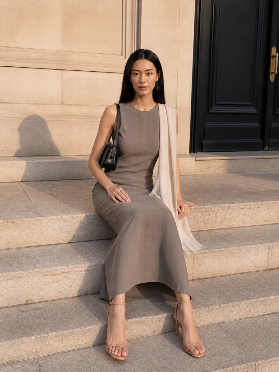 Ami paris taupe dress jimmy choo nude sandals