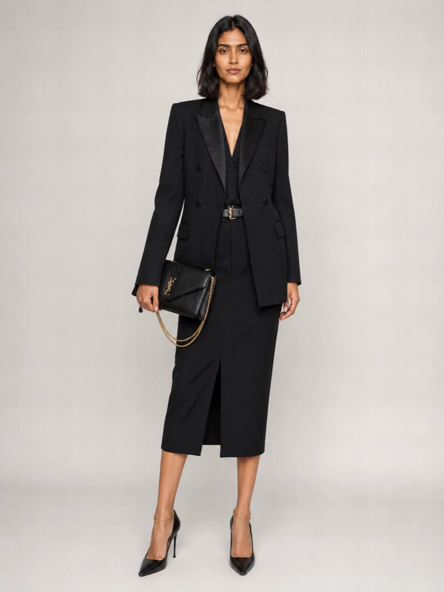 Saint Laurent Wool Double-Breasted Tuxedo Jacket