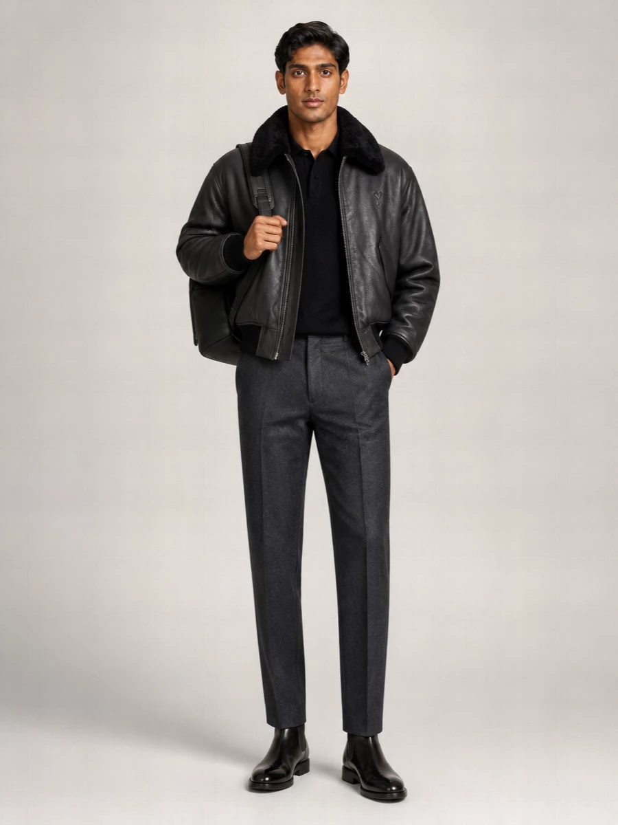 Ami Paris Leather Bomber Jacket