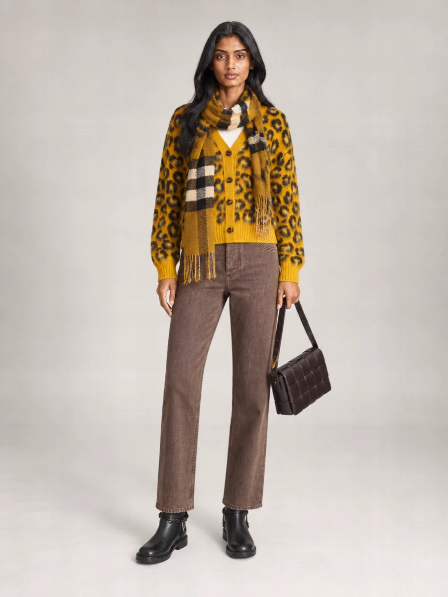 Bottega Veneta Mohair Wool Ribbed Relaxed-Fit Leopard-Print V-Neck Cardigan