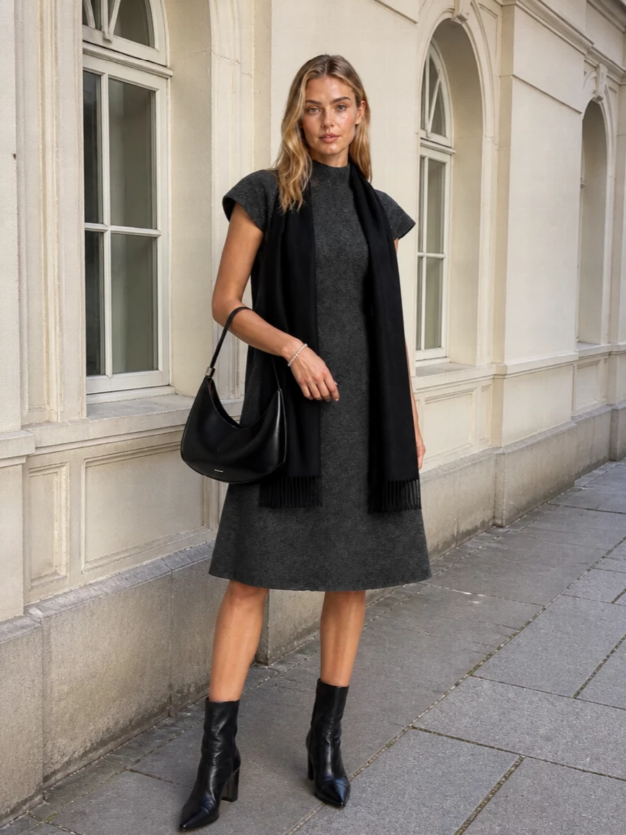 Jil sander charcoal dress black ankle boots