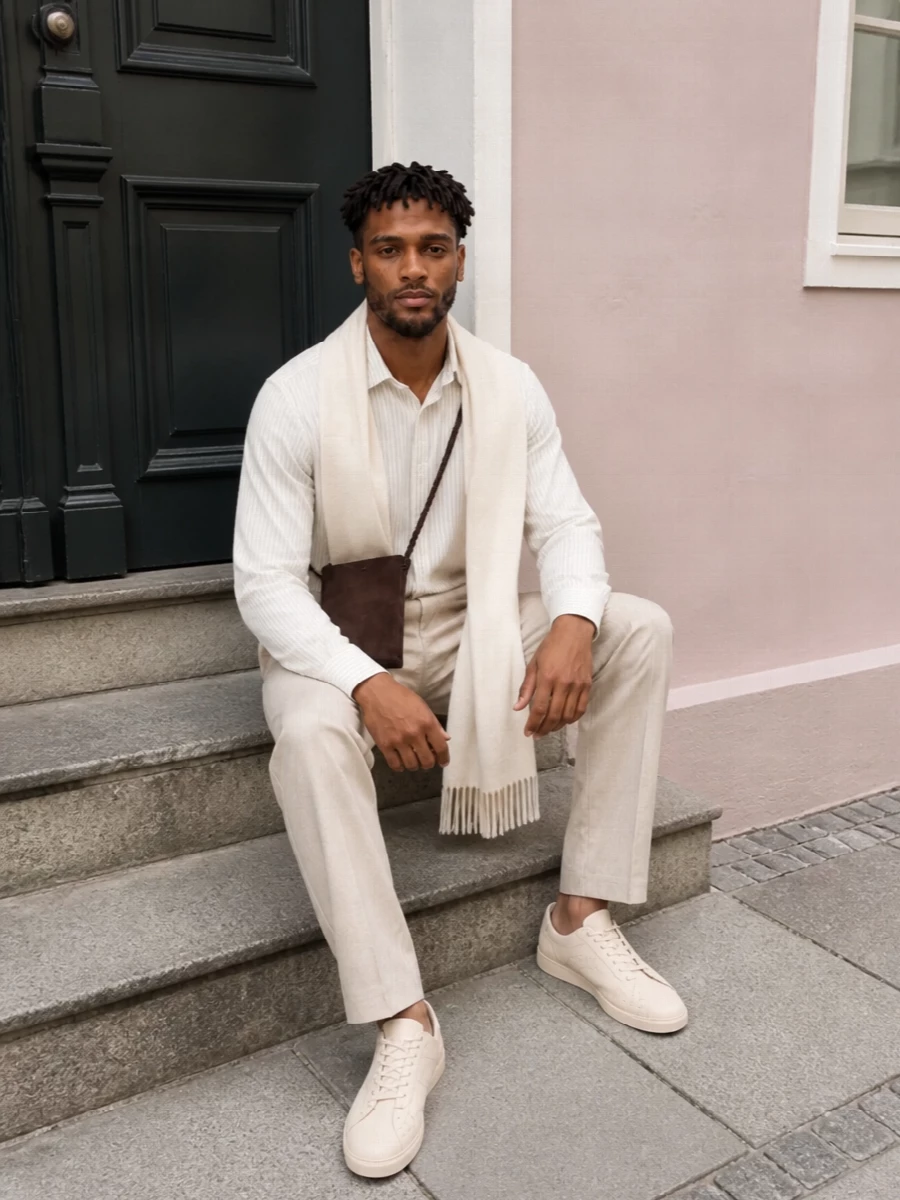 Auralee striped shirt pt torino beige trousers