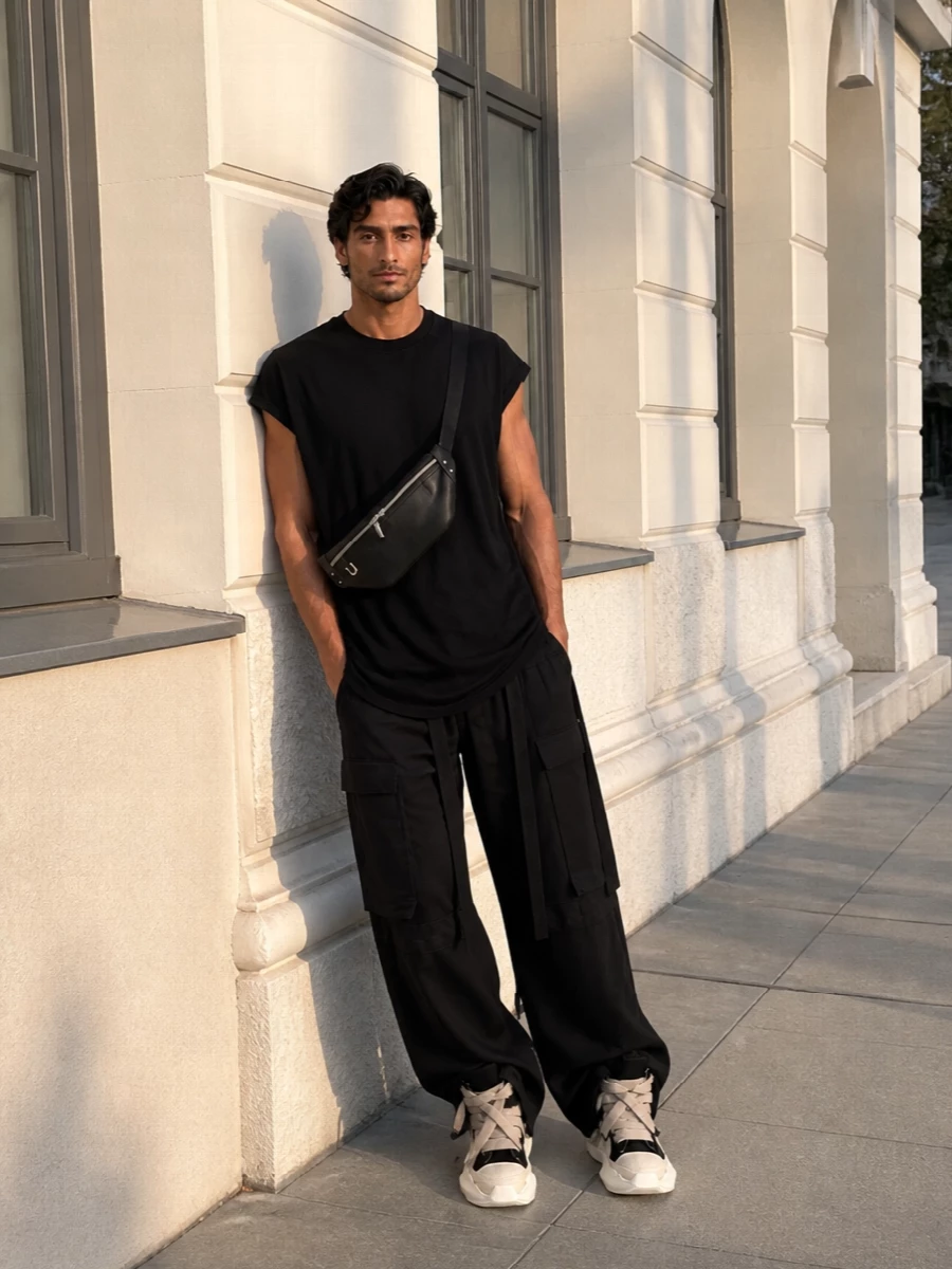 Rick owens drkshdw black tee wide cargo pants