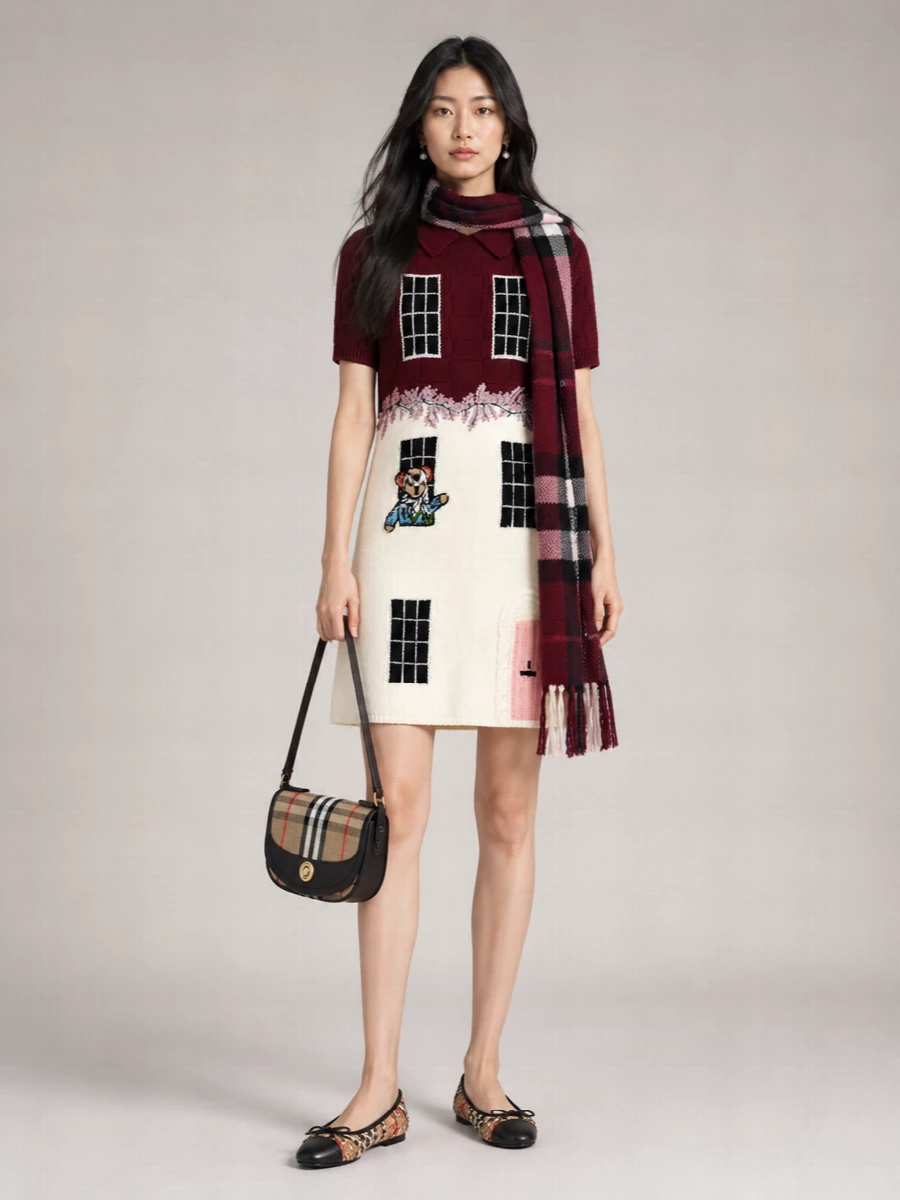 Burberry cashmere wool short-sleeve polo knitted dress