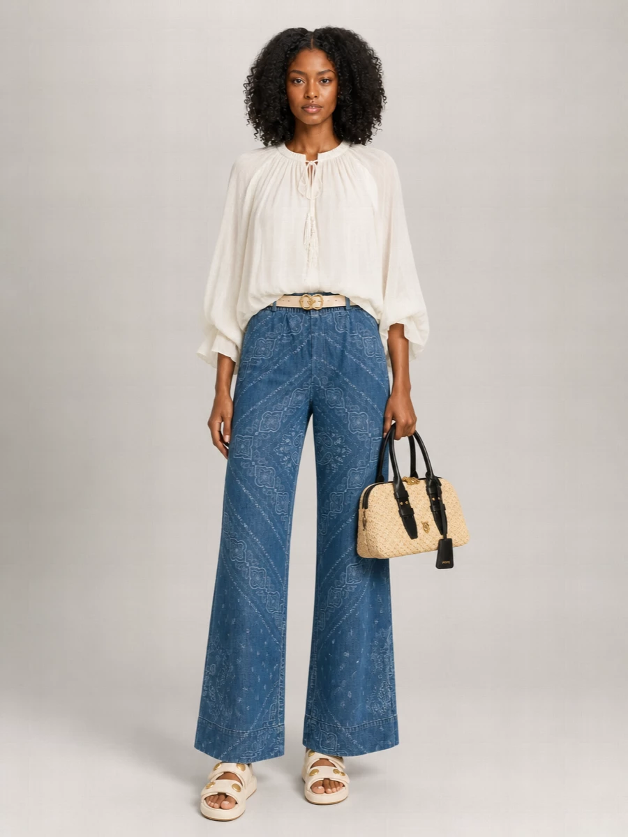 Pinko Paisley-Print High-Rise Wide-Leg Trousers