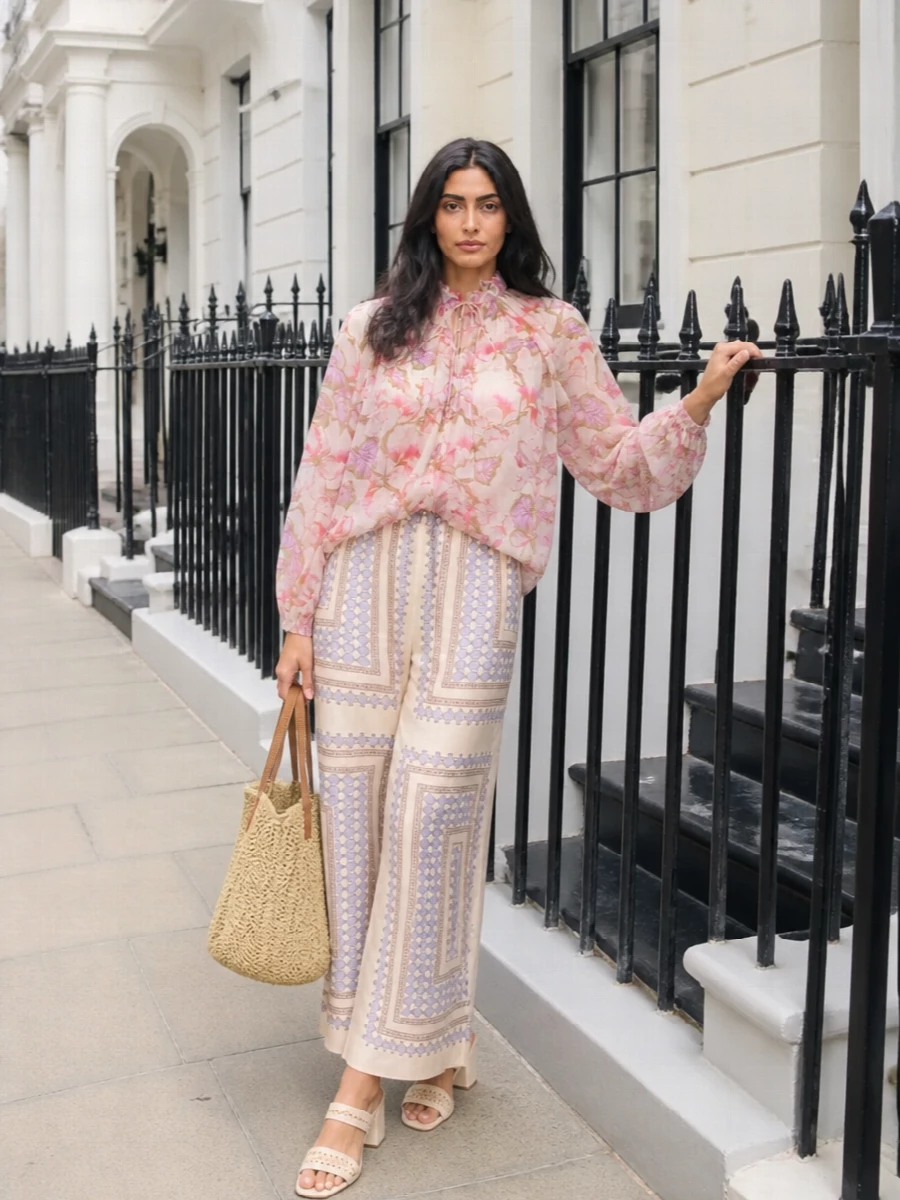 Zimmermann floral blouse scarf print flare outfit