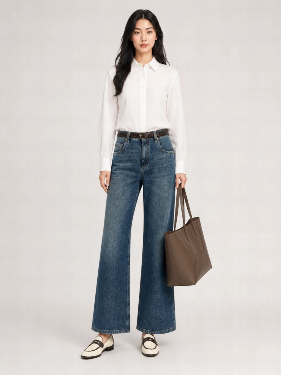 Brunello Cucinelli Denim Wide-Leg Trousers