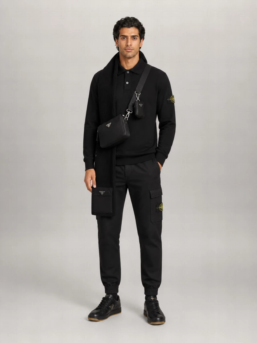 Prada Calf Leather Paneled Low-Top Sneakers
