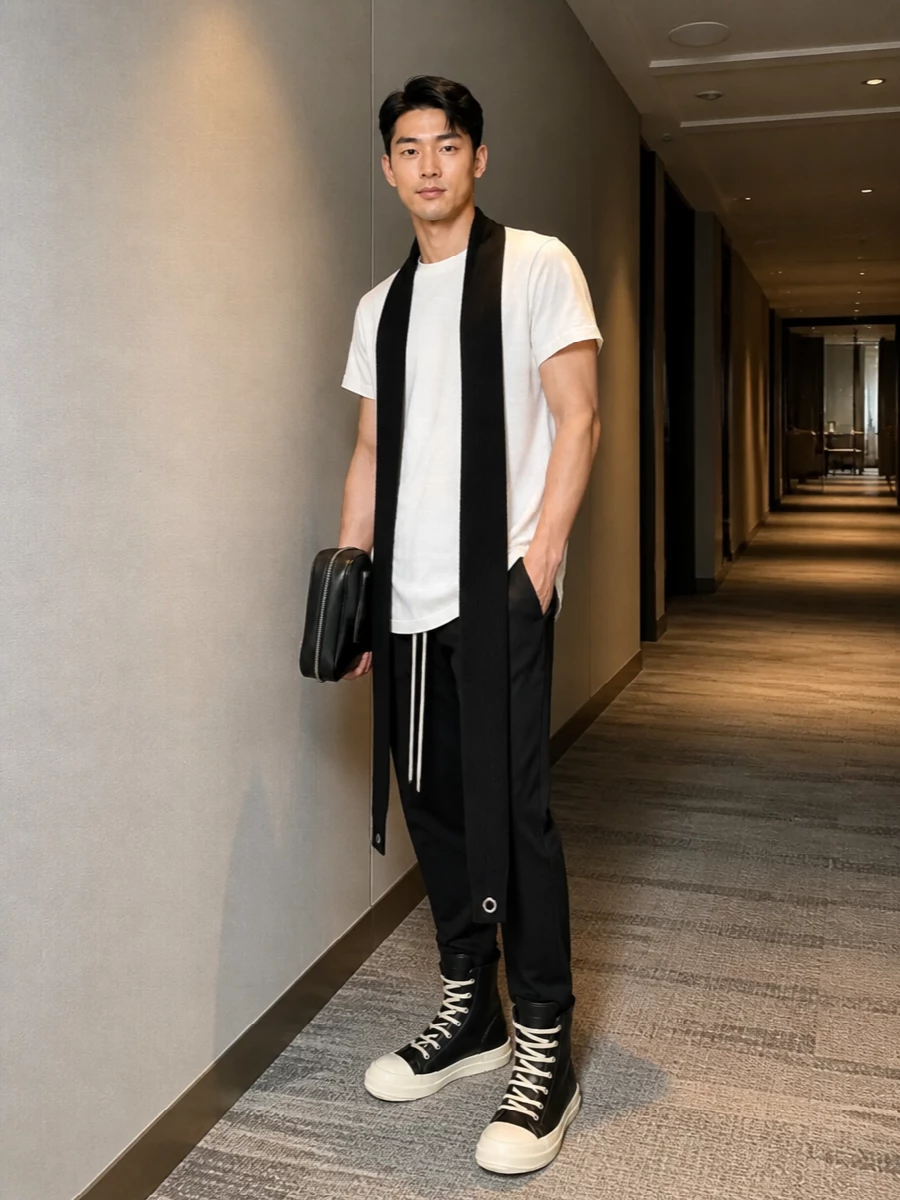 Rick owens longline tee tapered pants high tops